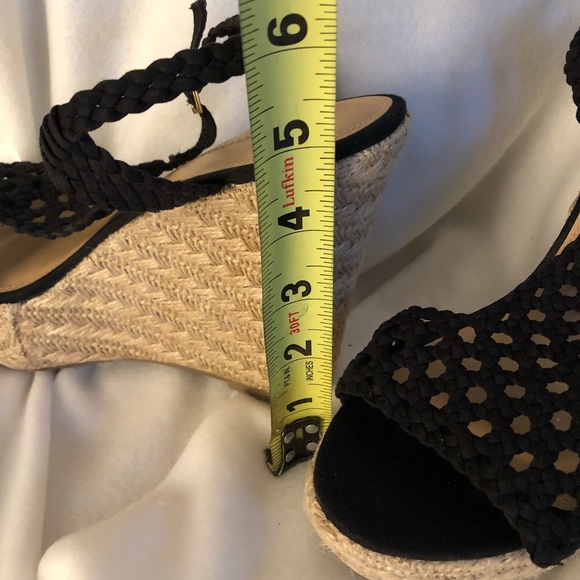 Black Wedge Sandals Macrame with Espadrille Heels - Picture 2 of 8